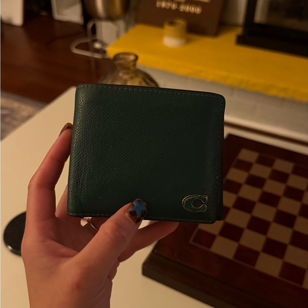 Coach Small Bi-Fold Wallet in Dark Green Leather